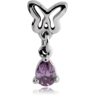 SURGICAL STEEL JEWELLED ATTACHMENT FOR BALL CLOSURE RING - BUTTEFLY WITH DANGLING DROP PIERCING