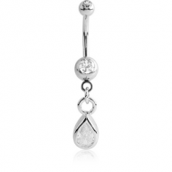 SURGICAL STEEL DOUBLE SWAROVSKI CRYSTAL JEWELLED MINI NAVEL BANANA WITH HOOP PIERCING