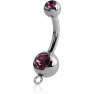 SURGICAL STEEL DOUBLE SWAROVSKI CRYSTAL JEWELLED MINI NAVEL BANANA WITH HOOP PIERCING