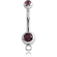 SURGICAL STEEL DOUBLE OPTIMA CRYSTALS MINI NAVEL BANANA WITH HOOP PIERCING