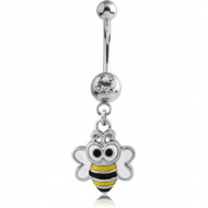 SURGICAL STEEL JEWELLED MINI NAVEL BANANA WITH CHARM - BEE PIERCING
