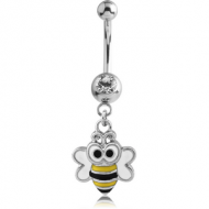 SURGICAL STEEL JEWELLED MINI NAVEL BANANA WITH CHARM - BEE