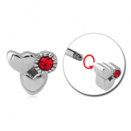 SURGICAL STEEL ATTACHMENT FOR 1.6MM THREADED PINS - TWO HEARTS AND CIRCLE PIERCING