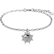 SURGICAL STEEL OVAL ROLLO CHAIN ANKLET WITH CHARM - SUN