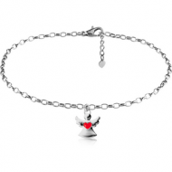 SURGICAL STEEL OVAL ROLLO CHAIN ANKLET WITH CHARM WITH ENAMEL - ANGEL