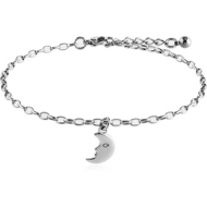 SURGICAL STEEL OVAL ROLLO CHAIN ANKLET WITH CHARM - MOON
