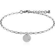 SURGICAL STEEL OVAL ROLLO CHAIN ANKLET WITH JEWELLED CHARM - DISK