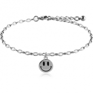 SURGICAL STEEL OVAL ROLLO CHAIN ANKLET WITH CHARM - SMILEY