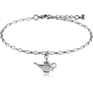 SURGICAL STEEL OVAL ROLLO CHAIN ANKLET WITH CHARM - ALADDIN POT