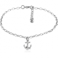 SURGICAL STEEL OVAL ROLLO CHAIN ANKLET WITH CHARM - ANCHOR