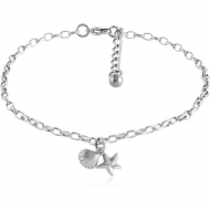 SURGICAL STEEL OVAL ROLLO CHAIN ANKLET WITH CHARM - SEASHELL STARFISH