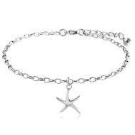 SURGICAL STEEL OVAL ROLLO CHAIN ANKLET WITH CHARM - STARFISH