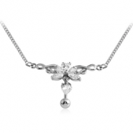 SURGICAL STEEL JEWELLED BELLY CHAIN NAVEL BANANA - BUTTERFLY AND DANGLING STONE PIERCING