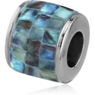 SURGICAL STEEL SYNTHETIC MOTHER OF PEARL MOSAIC BEAD - TUBE