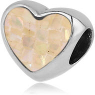 SURGICAL STEEL SYNTHETIC MOTHER OF PEARL MOSAIC BEAD - HEART