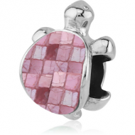 SURGICAL STEEL SYNTHETIC MOTHER OF PEARL MOSAIC BEAD - TURTLE