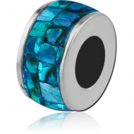 SURGICAL STEEL SYNTHETIC MOTHER OF PEARL MOSAIC BEAD - DONUT