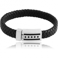 SURGICAL STEEL BRACELET WITH WEAVED IMITATION LEATHER