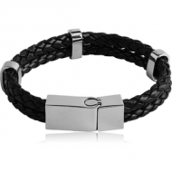 SURGICAL STEEL BRACELET WITH WEAVED IMITATION LEATHER