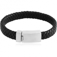 SURGICAL STEEL BRACELET WITH NAPPA OVAL BRAIDING LEATHER