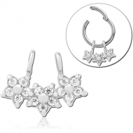 SURGICAL STEEL SLIDING JEWELLED CHARM FOR HINGED SEGMENT RING - TRIPLE FLOWER