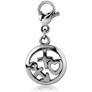 SURGICAL STEEL CHARM WITH LOBSTER LOCKER - HEART ANCHOR CROSS