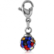 SURGICAL STEEL EPOXY COATED CRYSTALINE CHARM WITH LOBSTER LOCKER - BALL