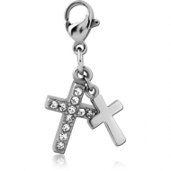 SURGICAL STEEL JEWELLED CHARM WITH LOBSTER LOCKER - CROSS