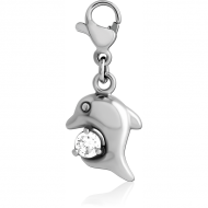 SURGICAL STEEL JEWELLED CHARM WITH LOBSTER LOCKER - DOLPHIN