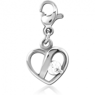 SURGICAL STEEL JEWELLED CHARM WITH LOBSTER LOCKER - HEART