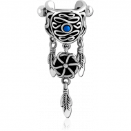 SURGICAL STEEL JEWELLED CARTILAGE SHIELD - DANGLING FEATHER