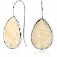 SURGICAL STEEL SYNTHETIC MOTHER OF PEARL MOSAIC EARRING - PEAR