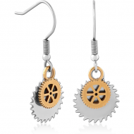 SURGICAL STEEL STEAMPUNK EARRINGS PAIR WITH BRASS PART