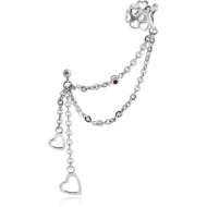 SURGICAL STEEL JEWELLED EAR CUFF CHAIN WITH TWO HEARTS