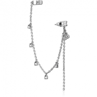 SURGICAL STEEL JEWELLED EAR CUFF - HEART AND LOCK