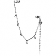 SURGICAL STEEL JEWELLED EAR CUFF - HEART AND LOCK