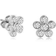 SURGICAL STEEL JEWELLED EAR STUDS PAIR - FLOWER