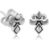 SURGICAL STEEL JEWELLED EAR STUDS PAIR - FLEUR DE LIS