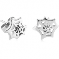 SURGICAL STEEL EAR STUDS PAIR - SPIDER WEB