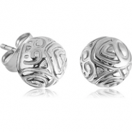 SURGICAL STEEL EAR STUDS PAIR - BALL WITH LINES