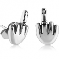SURGICAL STEEL EAR STUDS PAIR - MIDDLE FINGER
