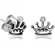 SURGICAL STEEL EAR STUDS PAIR - CROWN