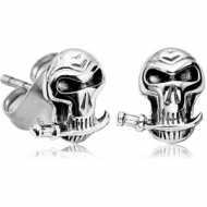 SURGICAL STEEL EAR STUDS PAIR - SKULL WITH SWARD