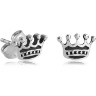 SURGICAL STEEL EAR STUDS PAIR - CROWN