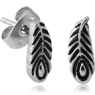 SURGICAL STEEL EAR STUDS PAIR - FEATHER