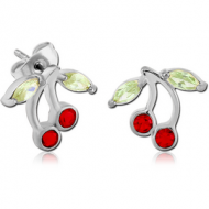 SURGICAL STEEL JEWELLED EAR STUDS PAIR - CHERRY