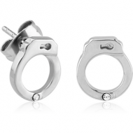 SURGICAL STEEL JEWELLED EAR STUDS PAIR - HANDCUFFS