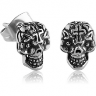 SURGICAL STEEL EAR STUDS PAIR - FANCY SKULL