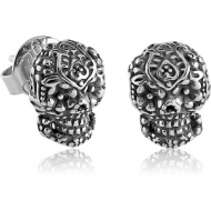 SURGICAL STEEL EAR STUDS PAIR - FANCY SKULL
