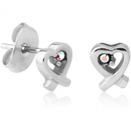 SURGICAL STEEL VALUE JEWELLED EAR STUDS PAIR - HEART